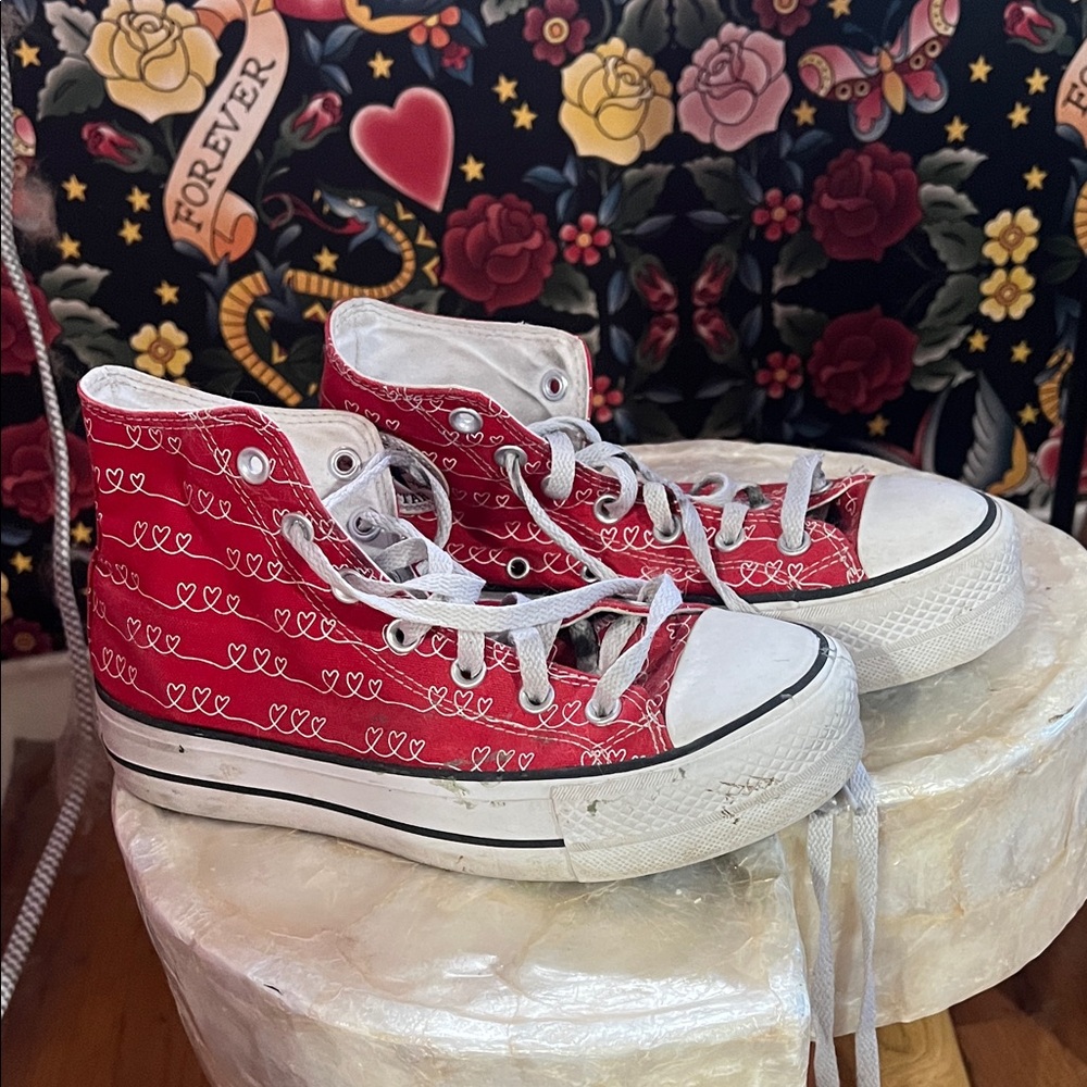 Converse All Star Red Heart Pattern High-Top Sneakers